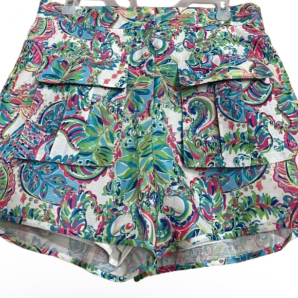 Like the Moon Women Green Multi Paisley & Floral Print Spring/Summer Shorts Sz-L - Picture 2 of 5